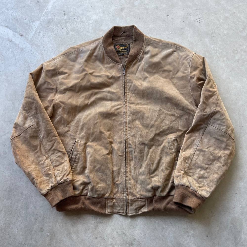 Reed Sportswear Vintage Tan Suede Bomber Jacket Mens XL Full Zip Workwear Coat